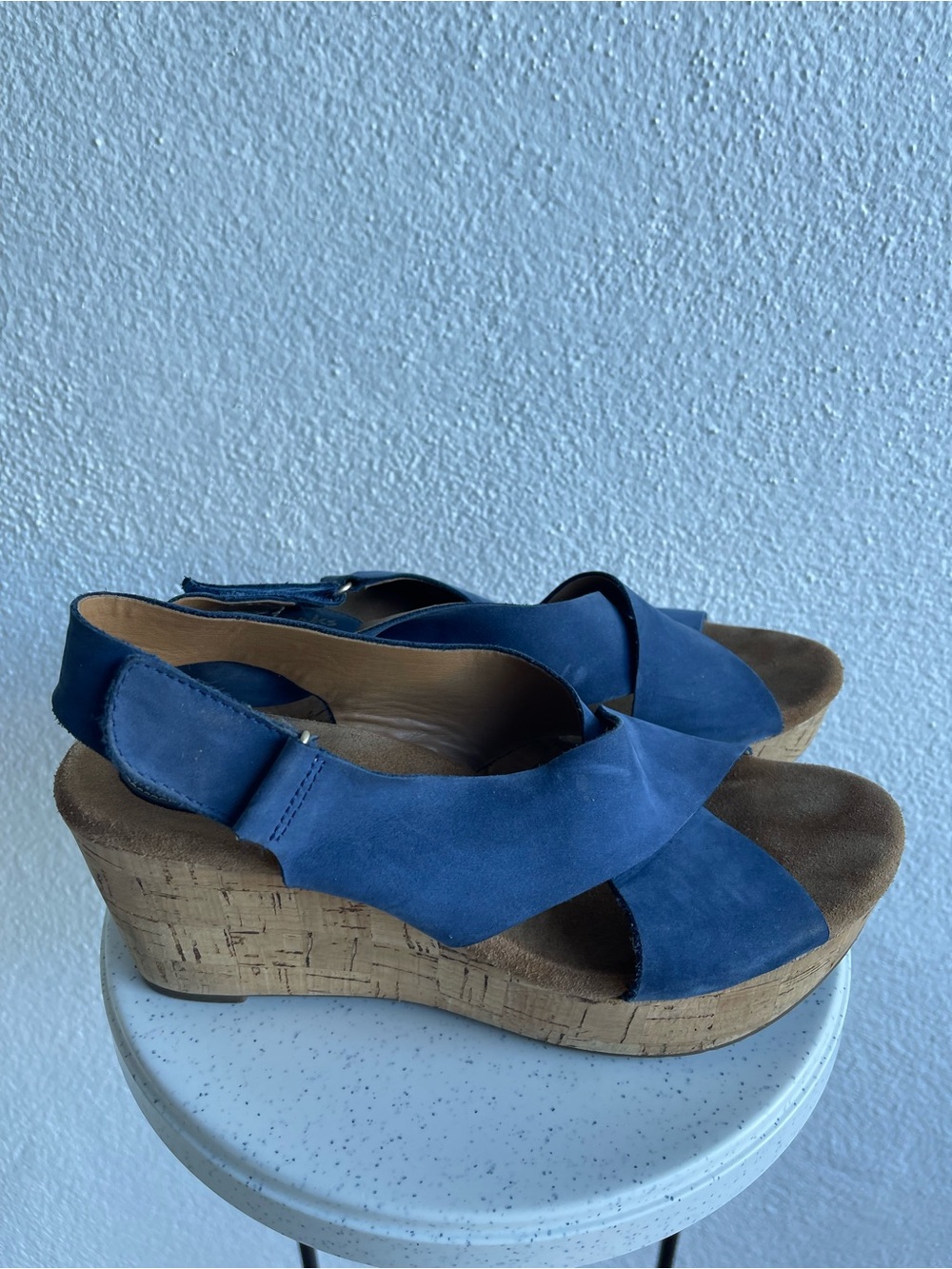 Blue Cork Wedge Slingback Sandals